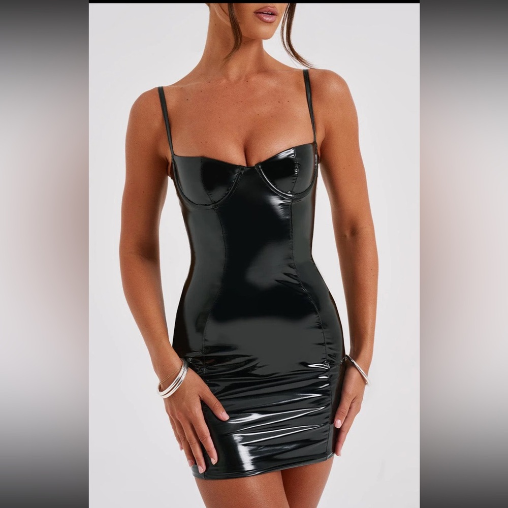 Baby Boo Fashion PU leather shiny black mini dress